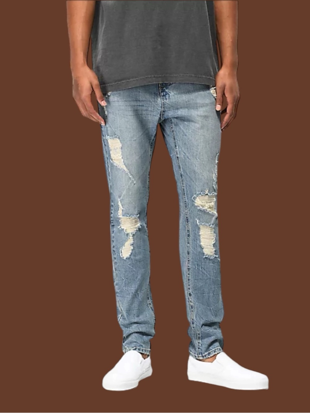 Empyre Men's 32W Light Blue Distressed Slim Skinny Verge Relay Taper Jeans Y2K